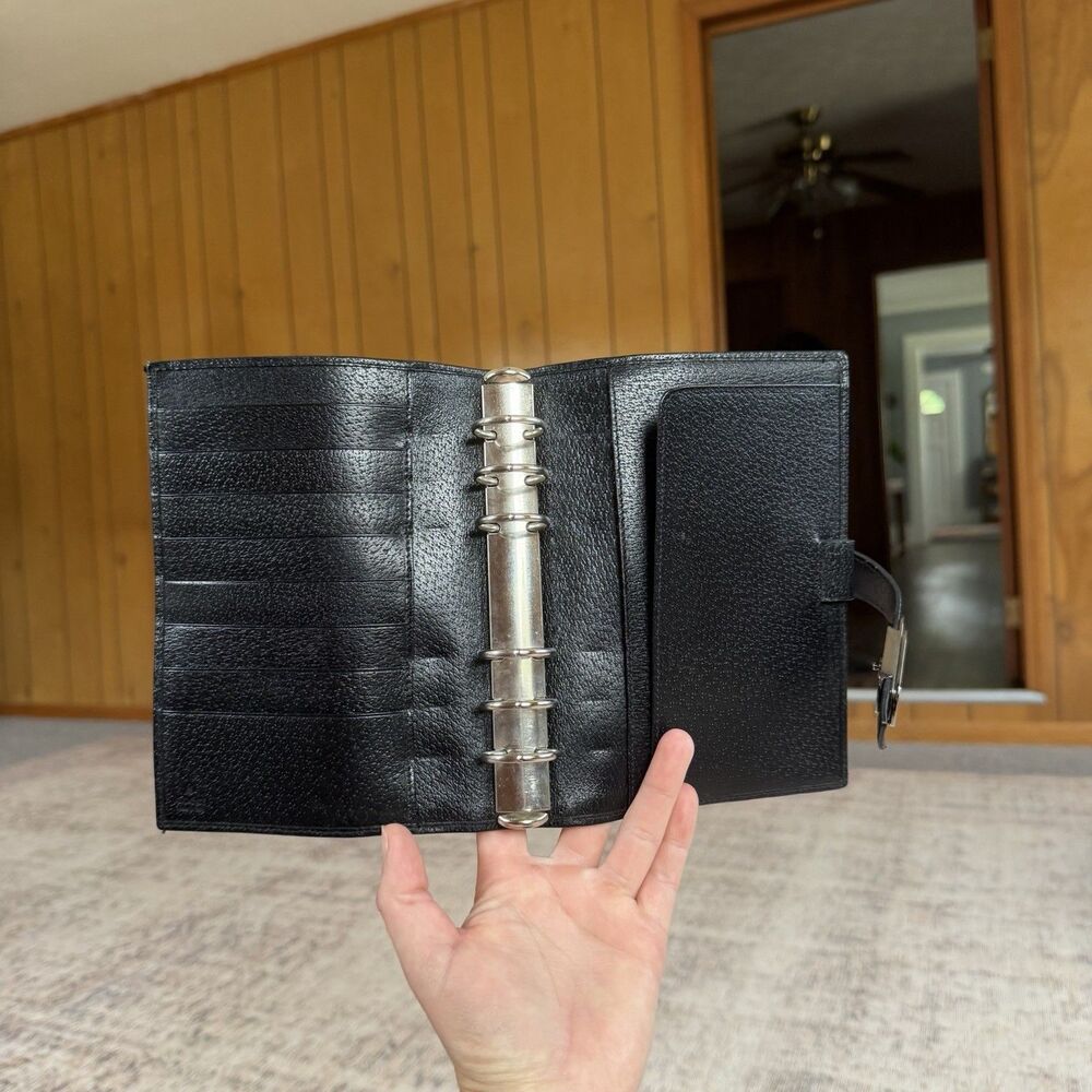 Gucci Pocket Agenda Cover Black Leather Planner Organizer Vintage Made in Italy - Picture 14 of 16